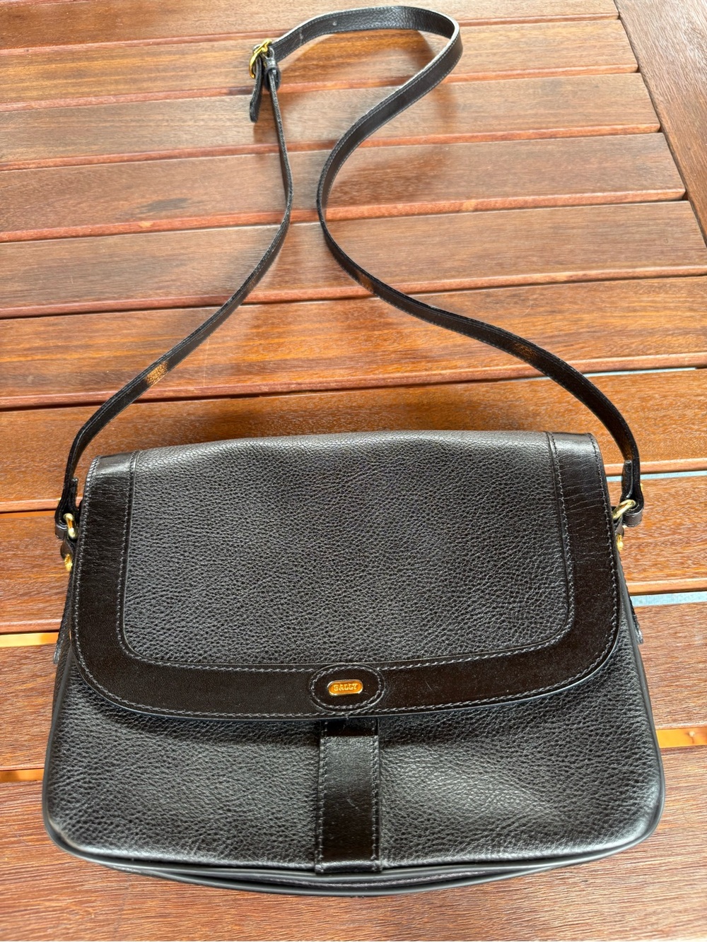 Vintage Bally Black Leather Crossbody Bag with Gold Hardware
